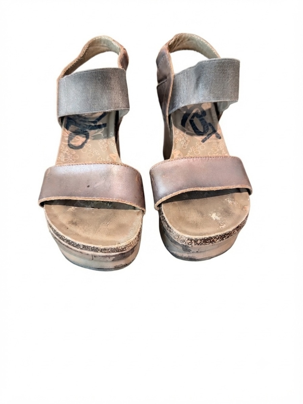 Women's Metallic Taupe Wedge Sandals with Elastic Strap